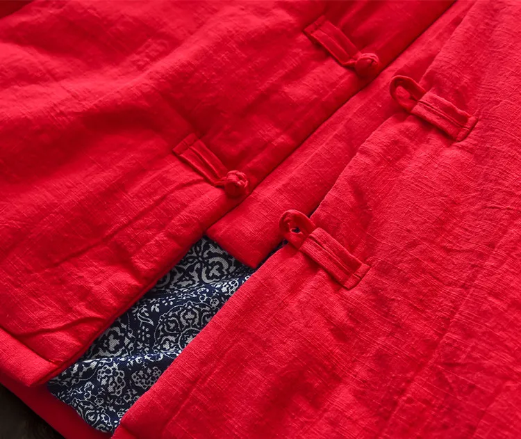 Plus rouge Doux Parkas Coton Style Chinois Manteau 2018 Lin Rétro Femmes Linge Broderie Noir Chaud Le Rembourré Hiver D'origine wfxXgUqx