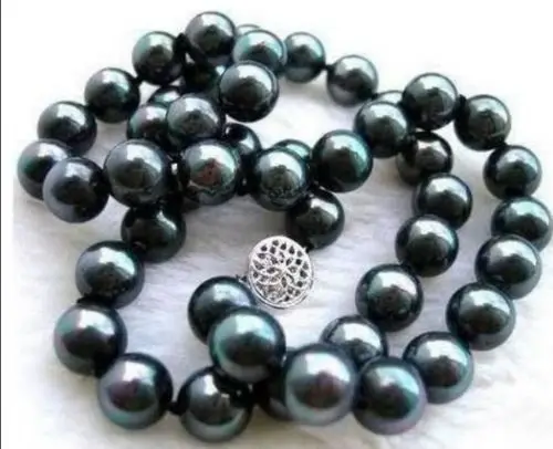 

GENUINE natural AAA+ TAHITIAN 9-10M BLACK PEARL NECKLACE ^^^@^Noble style Natural Fine jewe FREE SHIPPING