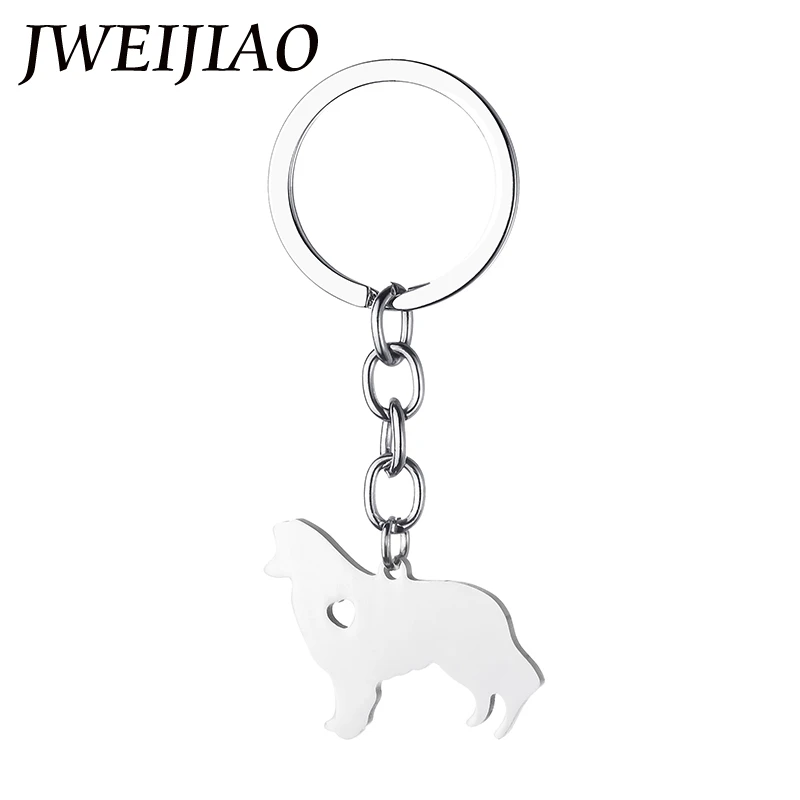 

JWEIJIAO Fashion Stainless Steel Animal Dog Keychain Silver Color Collie Trinket Dog Car Key Chain Ring Metal Jewelry SKU02