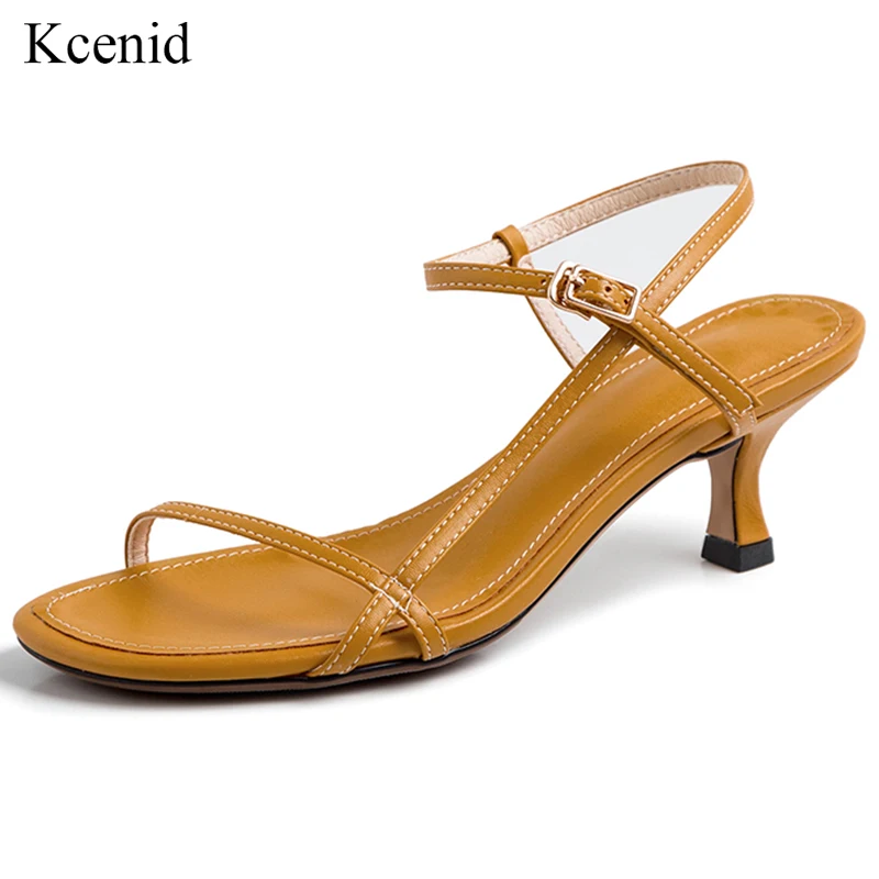 

Kcenid Women shoes summer sandals narrow band high heels fashion shoes buckle open toe ladies sandals yellow red plus size 33-43