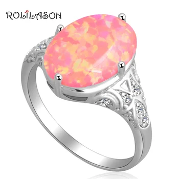 

ROLILASON Topselling online Oval shape Rings Jewelry Purple fire Opal silver plated Stamped Rings USA size #7 #8 #9 OR564