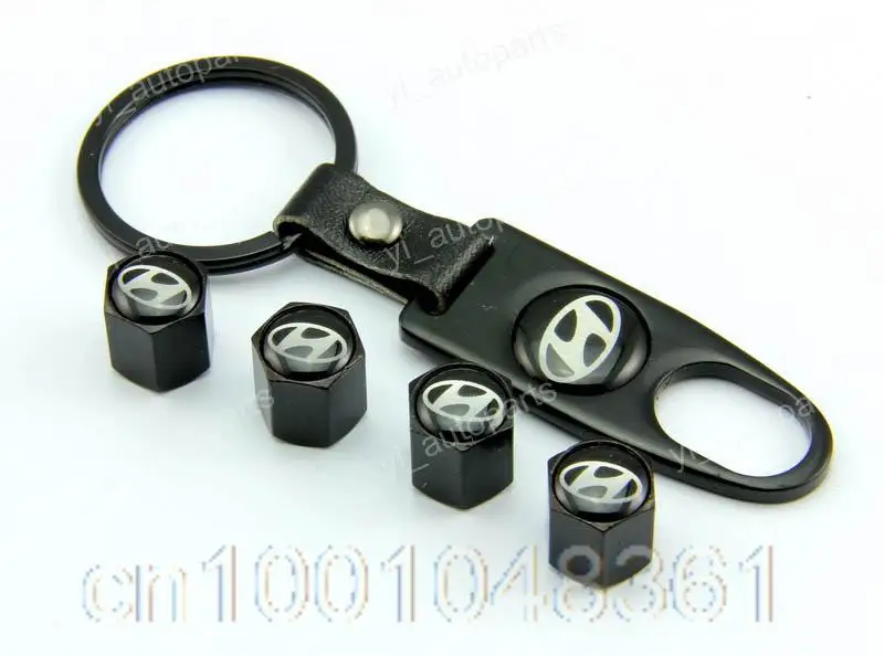 Universal Tire Wheel Rims Stem Valve Caps Wrench Keychain Chrome Set