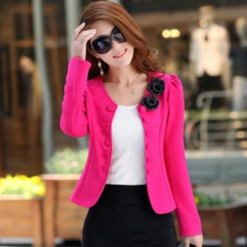 

Back Bowknot Long Sleeve Crew Neck Slim Button Down Open Spring Autumn Women Coat Business Suit Flower Elegant Fashion Ladies OL