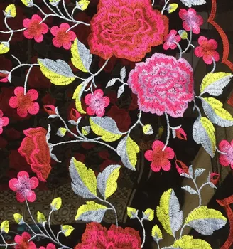 

LASUI New Heavy 3D fine embroidery Rose flowers black mesh lace fabric fashion diy dress fabric X0249