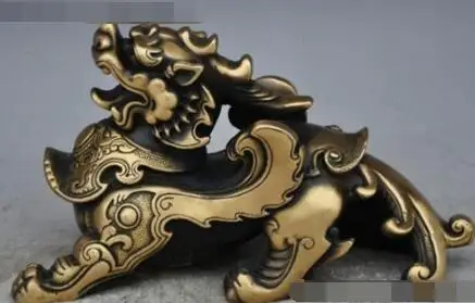 

S00014 9" Chinese Bronze folk fengshui animal Beast brave troops pixiu evil Statue (A0321)