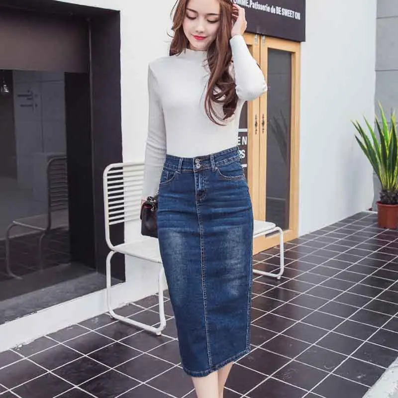 long denim skirt with top