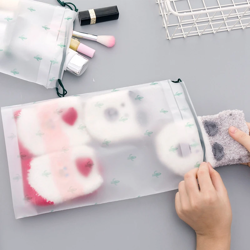 TTLIFE Cactus Transparent Drawstring Cosmetic Bag Women Makeup Case Bath Toiletry Wash Travel Organizer Clothes Storage Pouch