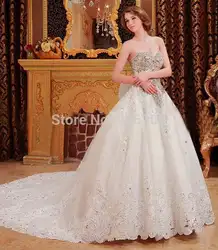 Новый desin 2016 роскошная бальное платье свадебное платье из бисера кристалл корсет милая весна свадебные платья Большой размер невесты