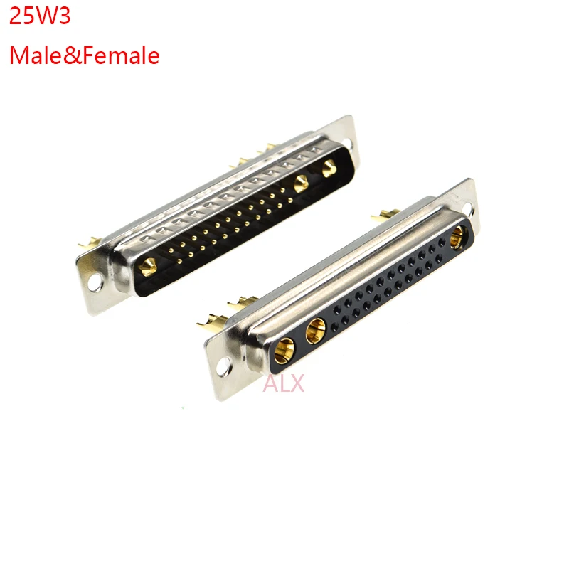 

1PCS 25W3 30A Gold plated MALE FEMALE high current CONNECTOR D-SUB adapter solder type 25+3 plug jack high power 25 Position