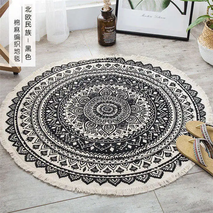 Mandala Retro Ethnic Cotton Linen Round Carpet for Living Room Modern Bedroom Anti Slip Round Rugs Floor Home Carpet Kitchen Mat - Цвет: 3