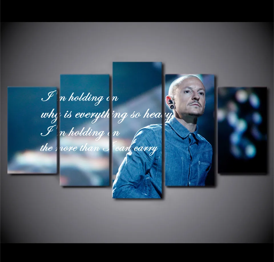 

5 Piece Canvas Art chester bennington Painting Framed Modular Wall Picture s Home Decor Frames Black And White Picture
