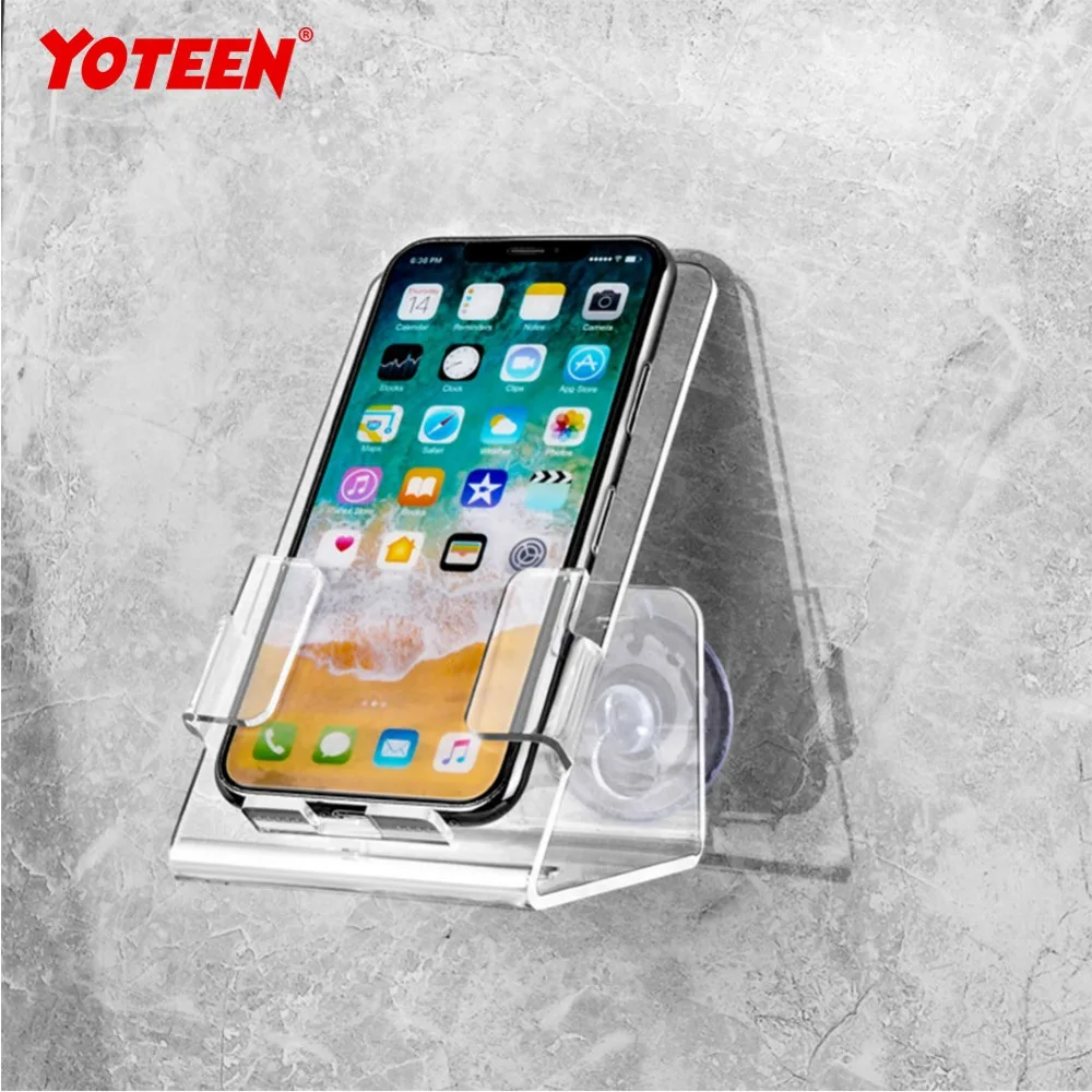 Yoteen Bath and Shower Car Universal Phone Stand Holder Clear Acrylic Caddy Tray Mount With Two