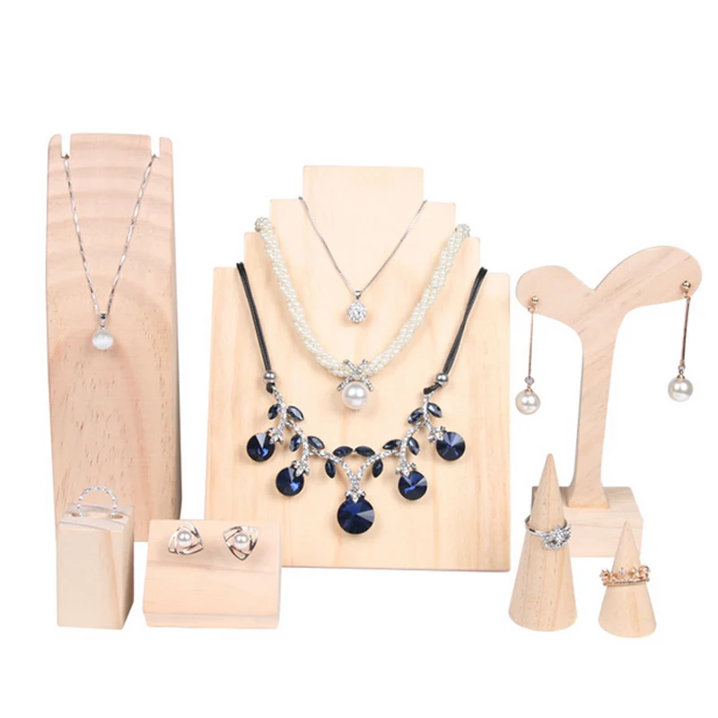 

Hot Wooden Jewelry Necklace Display Stand Jewelry Pendant Window Display Show 3 Necklaces Ornaments Silver Jewelry Display stand