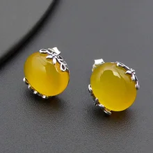 FNJ 925 серебряные серьги с натуральным желтым камнем Серебро 925 пробы Букле д 'Орель серьги-гвоздики для девушек женские ювелирные изделия