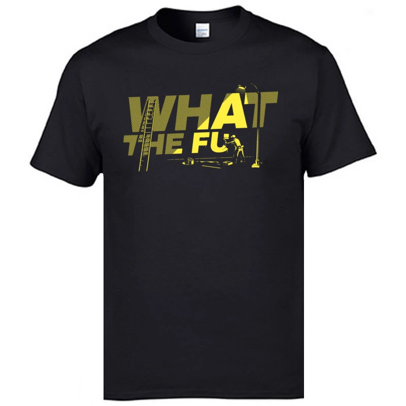 What the Fu Europe Short Sleeve Tops & Tees Summer Round Neck Pure Cotton Men Top T-shirts Europe T-shirts Company What the Fu black