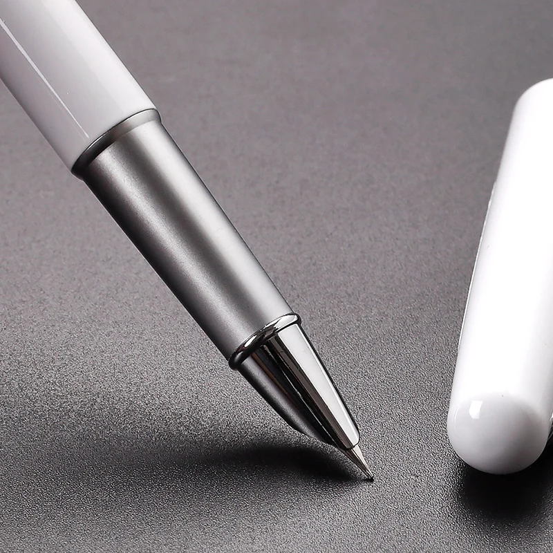 

1pc Silver Clip Metal White Black Red Blue Financial Fountain Pen OASO 0.38mm Extra Fine Nib Business Office Writing Ink Pens
