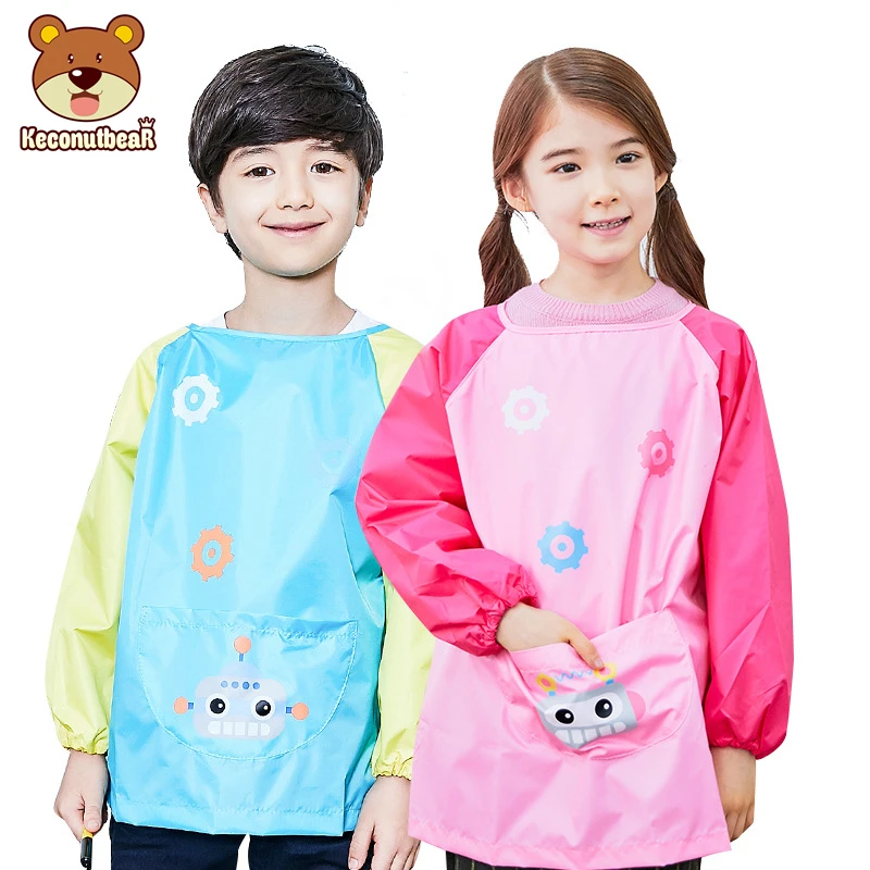 Kids Apron Drawing-Coat Painting Smock Long-Sleeve Baby Waterproof Children Bibs Cartoon