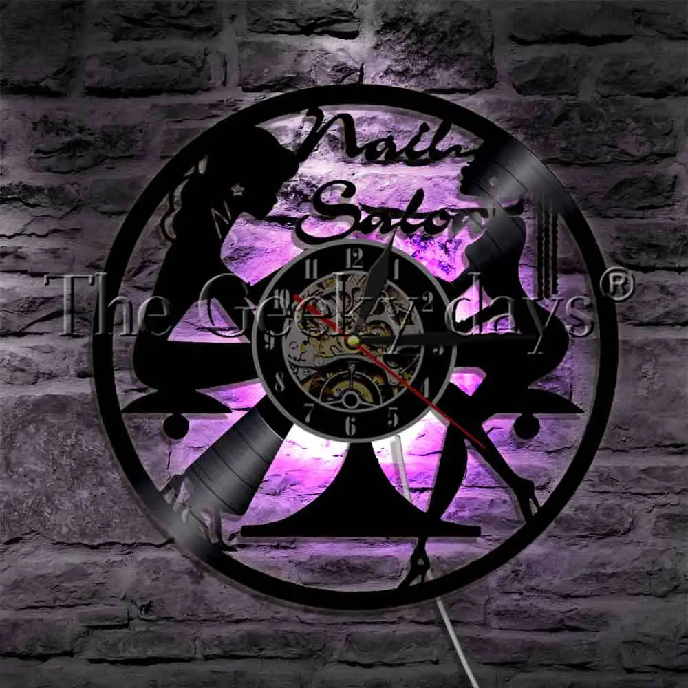 

1Piece Nail Salon Doodle Manicure Designed Lamp Vinyl Record Wall Clock With LED Backlight Beauty Salon Modern Wall Light