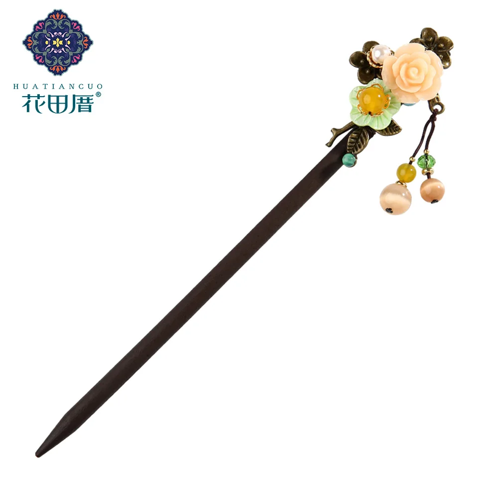 

Resin Rose Flower Hair Sticks Dangle Imitation Cat Eyes Stone Shell Flower Hairpins For Women Female Hair Accessories FZ-18048-2