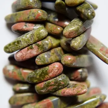 

Genuine Unakite smooth stick beads in 4x12mm-6x25mm - Gemstone Beads - Full Strand 16"