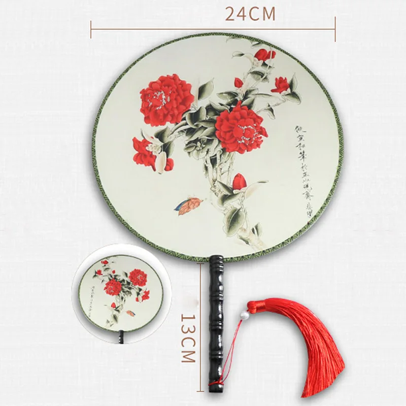 Hand Held Embroidery Chinese Style Vintage Round Fans Double-sided Classical Fan Silk Female Embroidery Flower Fan Dance Prop