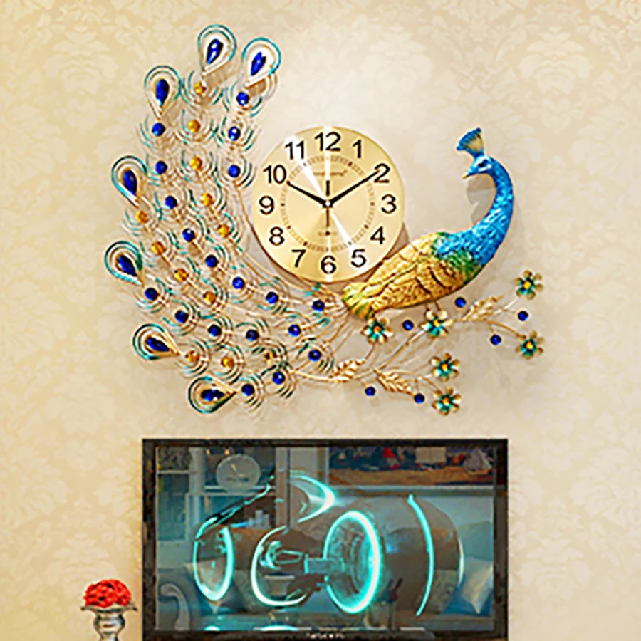 Большие Простые художественные настенные часы Павлин антикварные современные китайские дизайнерские настенные часы для гостиной Скандинавский дизайн Zegary часы для дома 50w126