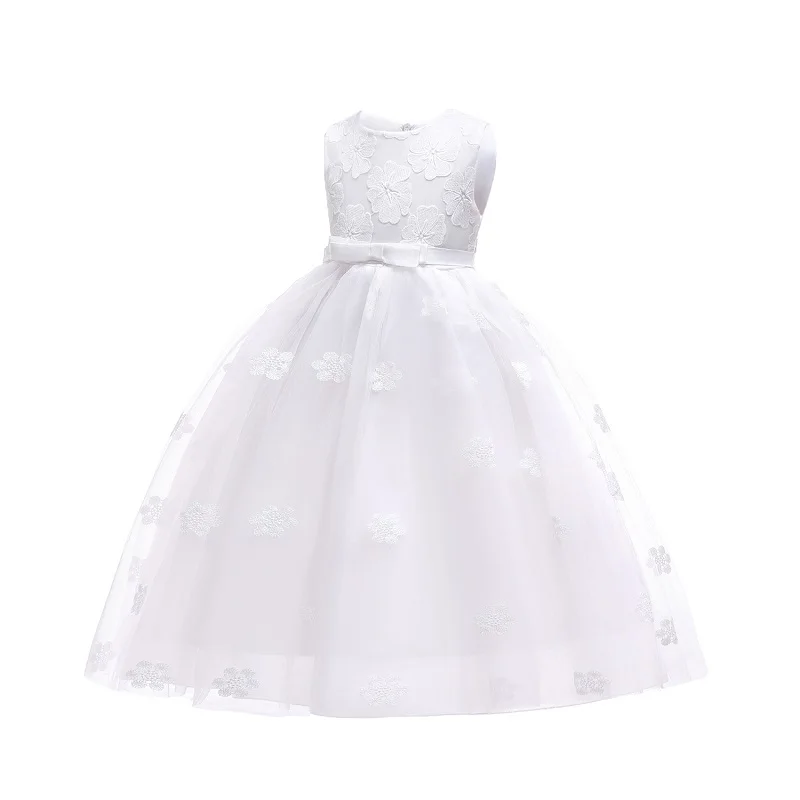 Flower Girl Wedding Party Little Bridesmaid Banquet Tail Embroidery Dress Girl's Birthday Party Dinner Party First Dinner Dress