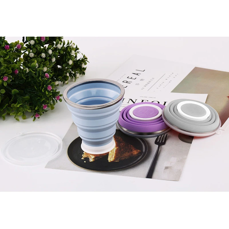 1 Piece 320ML Silicone Travel Cup Collapsible Coffee Cups Candy Color Folding Tea Cup With Dustproof Cover Outdoor Sports Copos