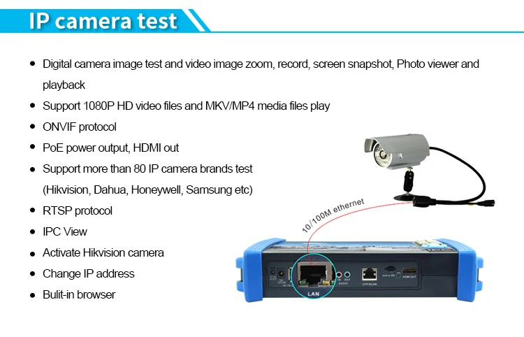 7 дюймов IP CCTV тестер IP контроля AHD CVI TVI аналоговые камеры ONVIF 1080 P мультиметр Визуальный дефектоскоп Оптическое волокно tdr