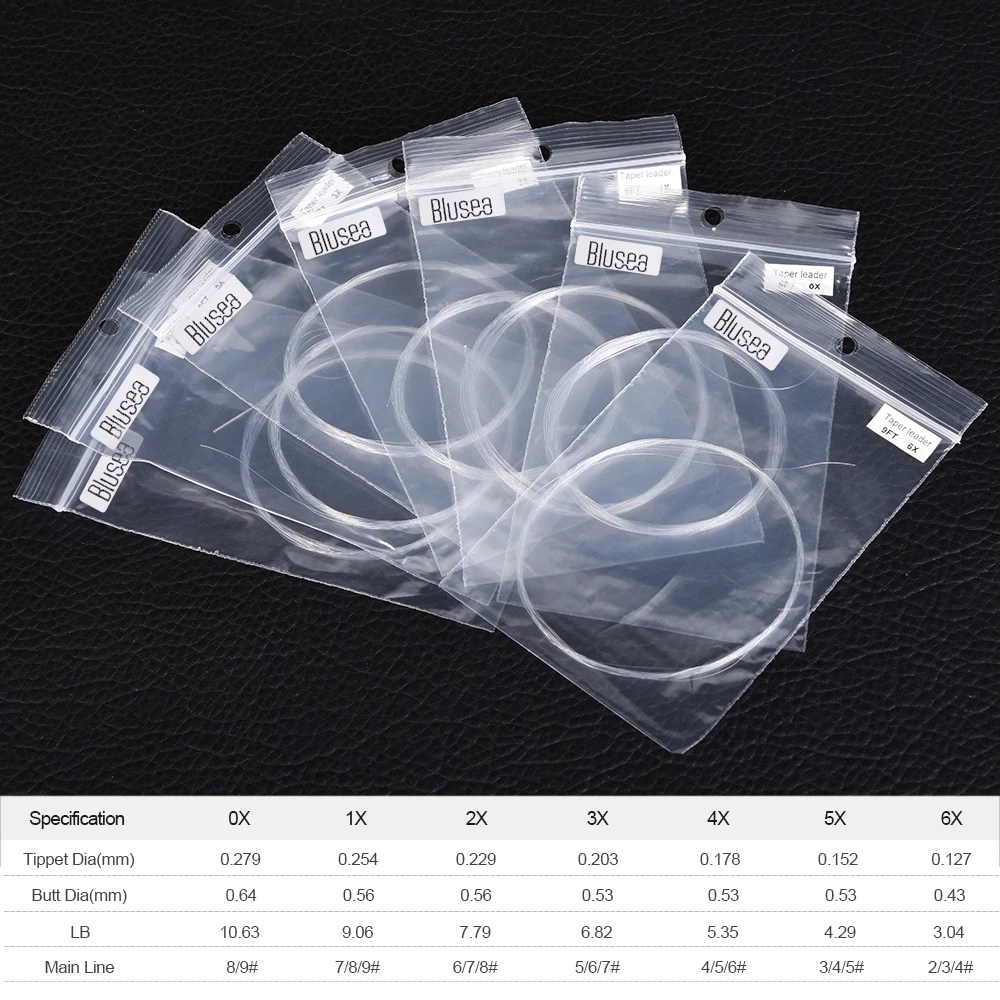 Blusea 5 Пак нахлыстовая леска 9 футов 0X-6X Конический лидер нахлыстовая леска 0X-7X нейлон лидер ловли рыбы нахлыстом прозрачный