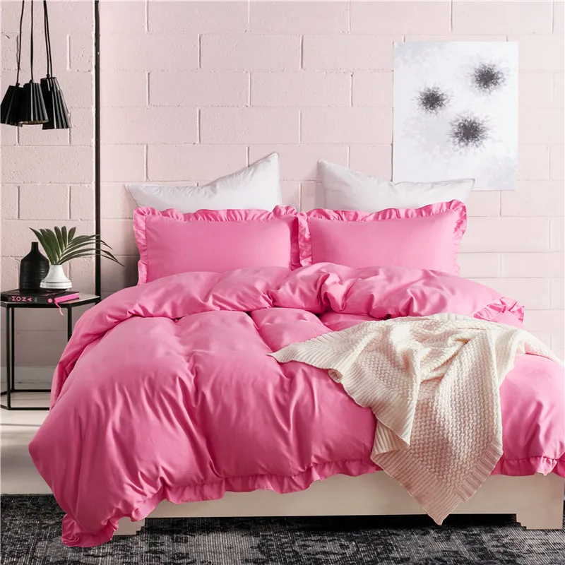 

Rose Red Solid Color Leaf Lace Bedding Sets Duvet Cover Set 3 Piece Polyester Fabric Pillowcase USA Twin Queen King Size