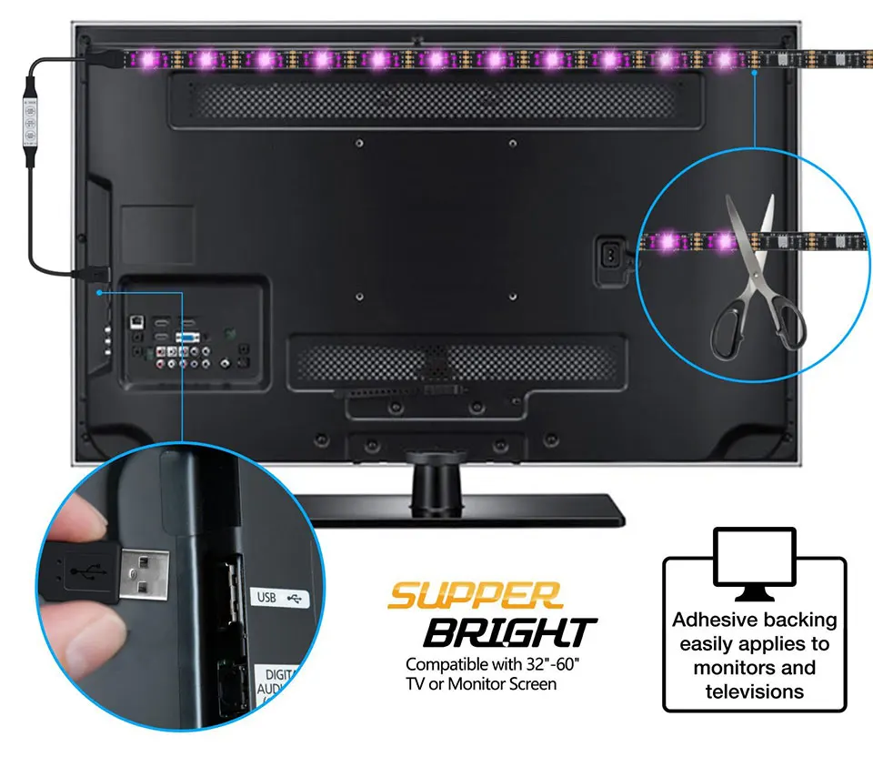 Tiras de Led tv led de iluminação 60led : 2m Led Strip