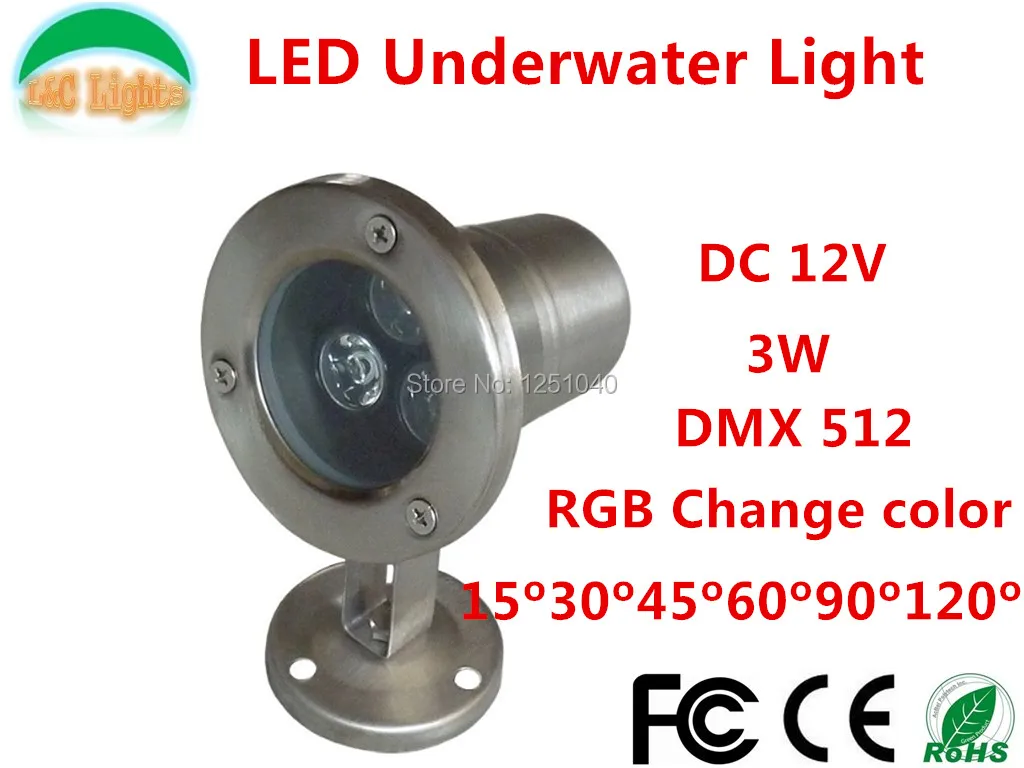 

3W DMX512 Change color RGB LED underwater lights,DC12V IP68 Waterproof Outdoor Lighting,Red Green Blue Yellow White 10PCs a lot