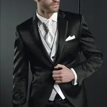 Индивидуальный заказ смокинг жениха Черный Groomsmen Нотч свадебные/ужин Костюмы Best человек Жених(куртка+ Брюки для девочек+ галстук+ жилет) b467