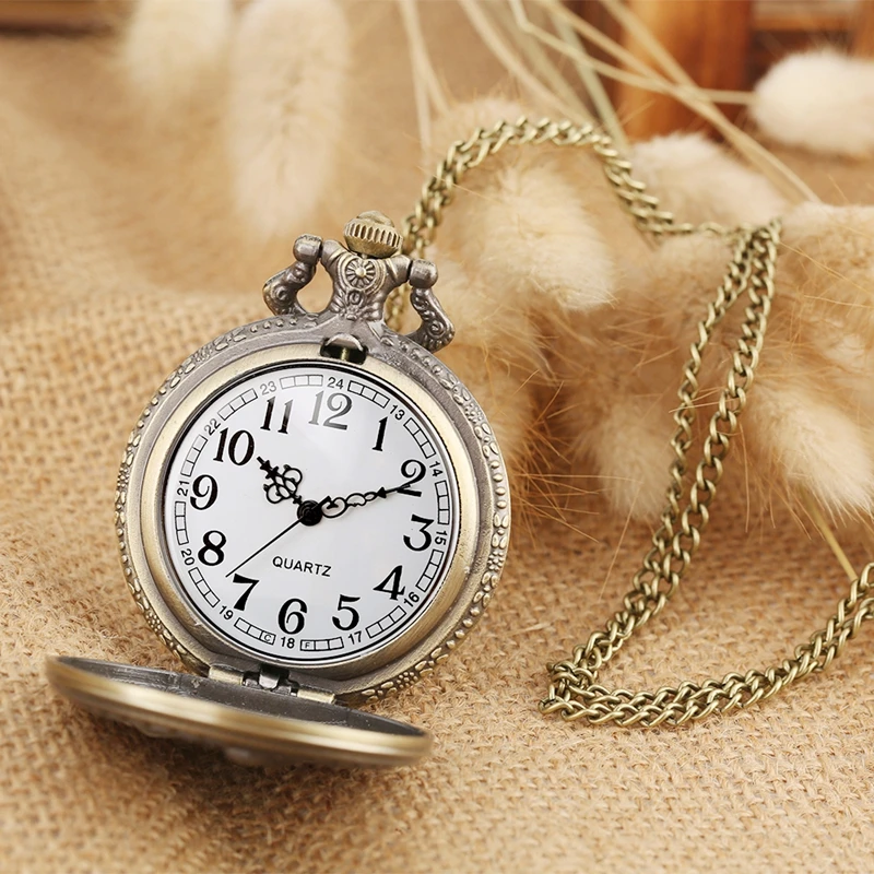 Antique Retro Grandpa Quartz Pocket Watch Bronze Punk Necklace Pendant Top Unique Art Collectibles Gifts for Grandfather Grandpa