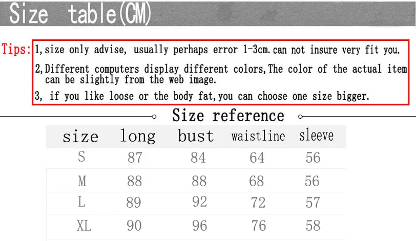 size table