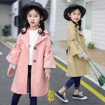 

Fashion Mid Length Style Girls Jackets For Children Cute Windbreaker Kids Girls Coats 4-12 Yrs Baby Clothes Outerwear Clothing