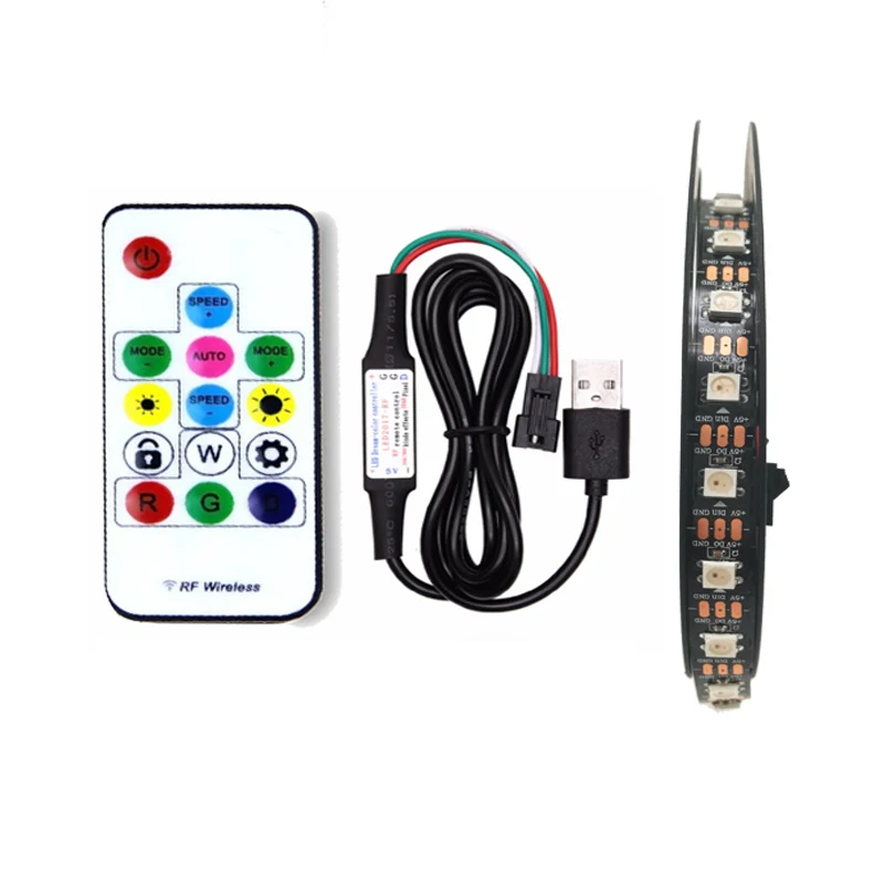 Светодиодная лента с USB RGB WS2812B DC5V 1 м/2 м/3 м/4 м/5 м SMD 5050, пульт дистанционного управления, Адресуемая Пиксельная лента, светодиодный телевизор, задняя панель под лампу шкафа - Испускаемый цвет: usb and strip
