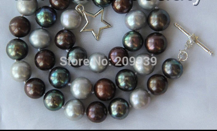 

FREE SHIPPING>>>@@ AS4100 stunning big round gray black coffee freshwater cultured pearl necklace
