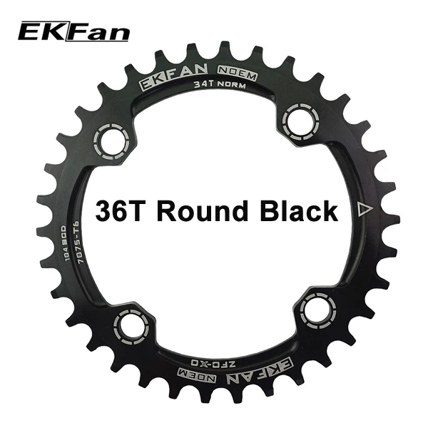 EKFan узкая широкая 32 T/34 T/36 T 104BCD MTB цепь круглой формы 7075-T6 велосипедная цепь велосипед круг коленчатая установка одна пластина - Цвет: Round 36T black