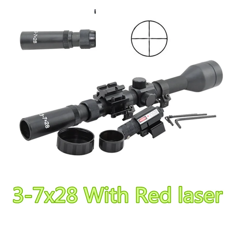 3-7x28 тактическая пневматическая винтовка+ красный лазерный прицел+ 20 мм рейку mira telescopica для оружия телескоп прицел