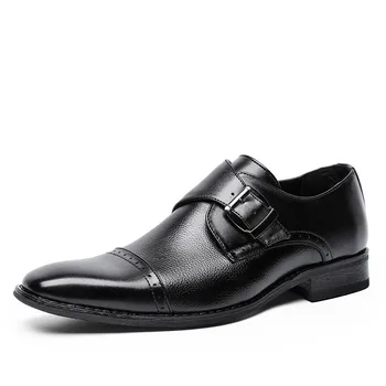 

Luxury Genuine Leather Men Oxford Shoes Pointed Toe Men Dress Shoes With Buckle Male Wedding Shoes Big Size 39- 45
