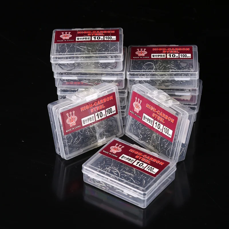 100 Pcs/Box High Carbon Steel Fishhooks barbed Hook Lake River Ocean Fishing Fishhooks High Efficiency Barbed Fishing Hooks