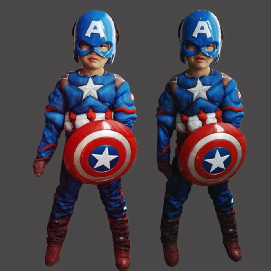 

Superhero Muscle Captain America Clothes Jumpsuit Avengers Kids Cosplay Costumes Super Hero Halloween Christmas Gift