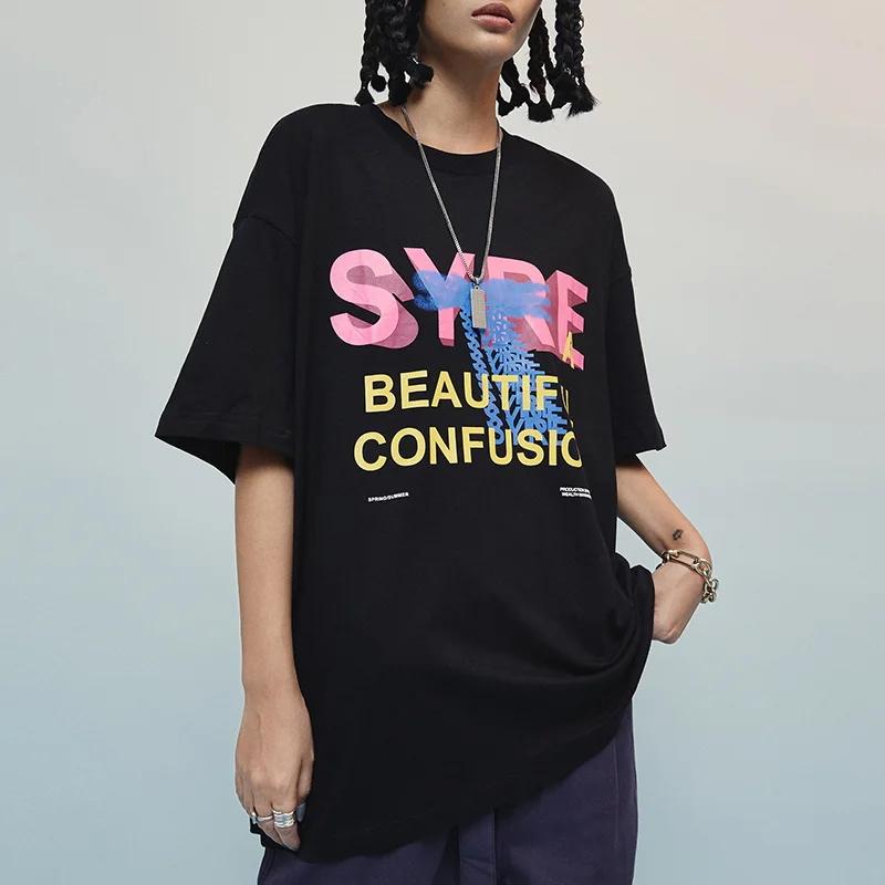 

2019 Dropshipping European and American style Hip Hop Harajuku Short Sleeve T-Shirt Men Women Extra Large Letter Print Tee