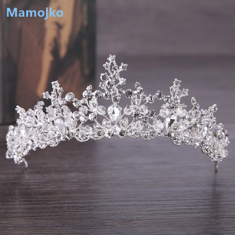 

Mamojko Wedding Beads Rhinestone Bridal Crown for Women Fashion New Design Crystal Flower Bride Tiara Hair Dress Accessory