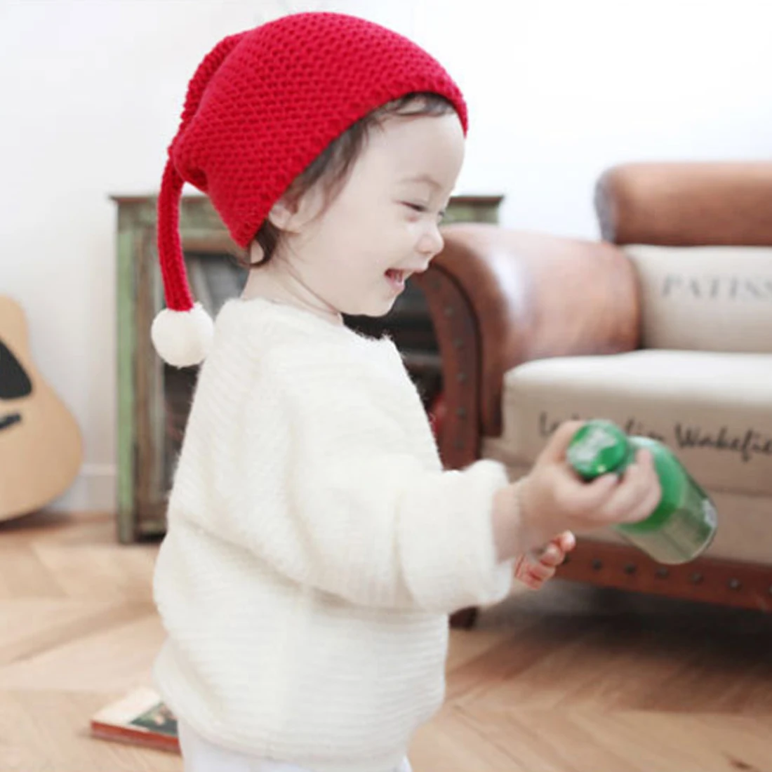 

Fashion Children's woolen Christmas hat candy knit big ball cute warm autumn and winter hat solid color elf long tail cap