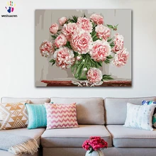 DIY цветные картинки по номерам с цветами розовой розы композиция Картина Рисунок Живопись по номерам Обрамленный дом