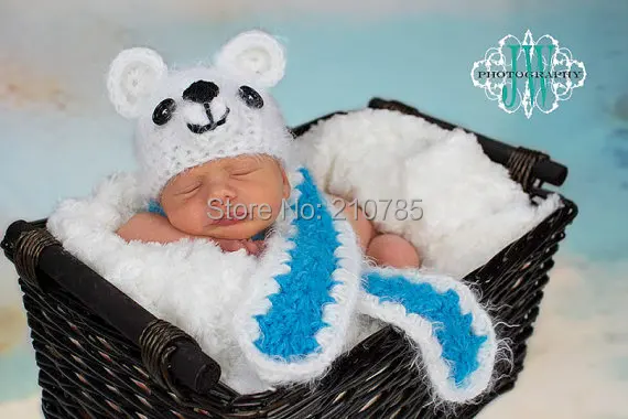 

Free shipping red and white Polar Bear modelling Hat, scarf with Diaper Cover Set Newborn Photography Prop 3pcs Set NB-6M
