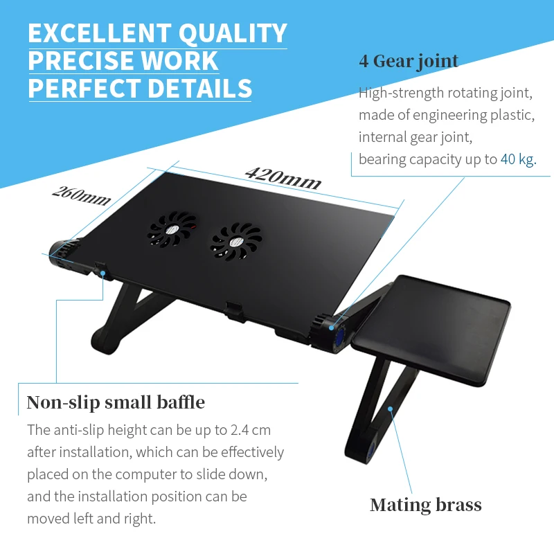 Aluminum Alloy Adjustable Laptop Stand Laptop Desk Bed Standing Notebook Stand With Cooling Fan Mou